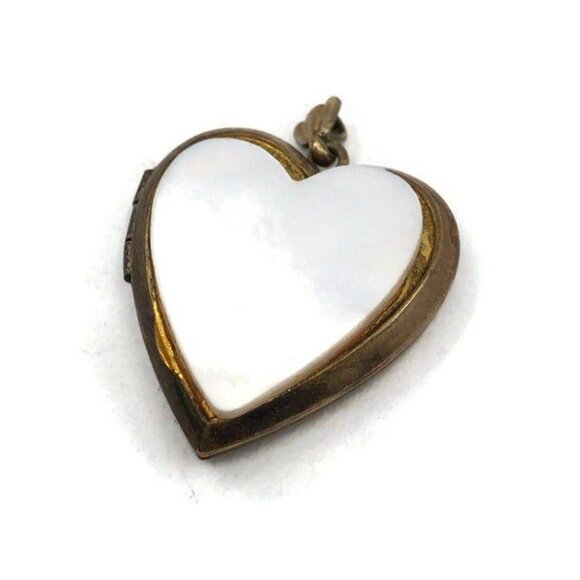 Gold Tone Mother of Pearl Heart Locket - Picture 1 of 7